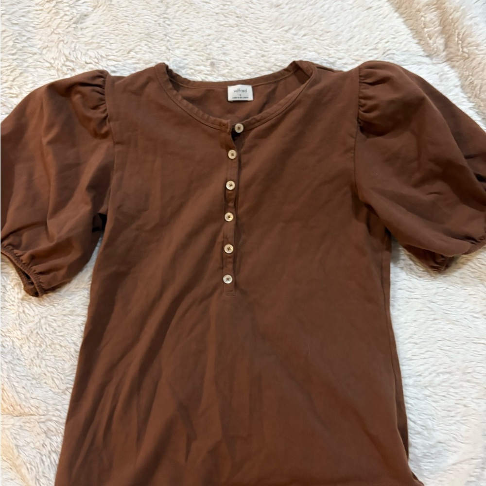Aritzia Wilfred Brown Puff Sleeve Blouse- S